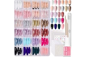 BEETLES GEL POLISH Beetles Press on Nails Kit 720Pcs 24 Colors, Press on Nails Short Almond Glossy Matte Glitter With Nail Glue & Nail Tabs Stickers, Natural Fit Lightweight Fake Nails Kit Art For Women Girls