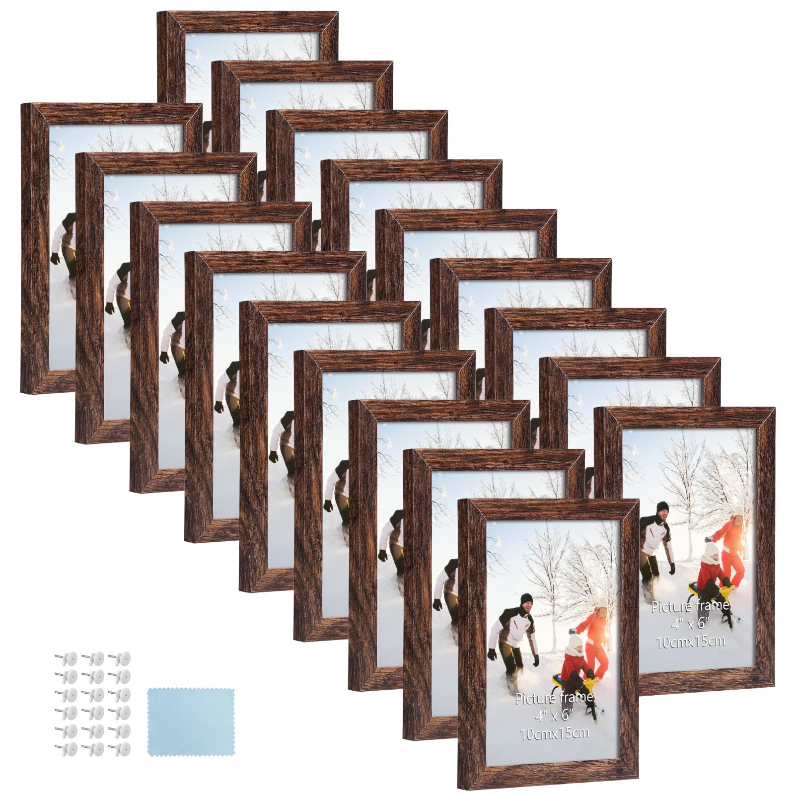 Photo 1 of PHAREGE 4x6 Picture Frame Bulk Distressed Brown, Set of 18 MDF Wood Grain Frame for Display 4 by 6 Family Wedding Photos on Tabletop or Wall