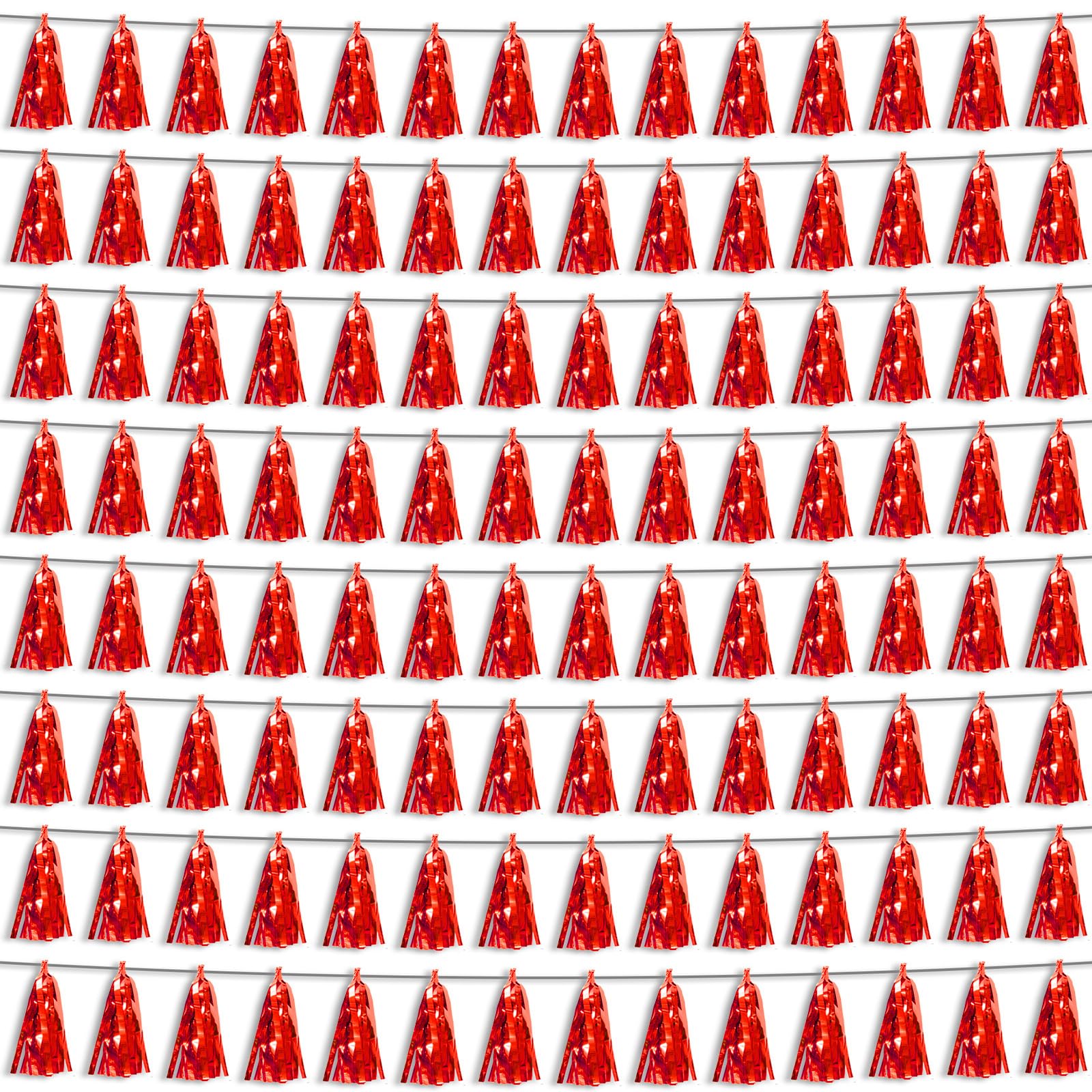 Photo 1 of 8P Red Foil Fringe Metallic Tassel Streamers Banner Tassel Garland for Parade Floats, Bachelorette, Wedding, Birthday, Halloween, Christmas, Bridal/Baby Shower Party Decorations