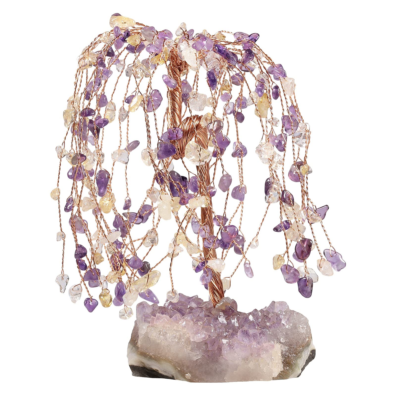 KYEYGWO Natural Crystal Money Tree with Amethyst Cluster Base Energy Healing Bonsai Feng Shui Ornament for Home Office 5.5"-6.7" High