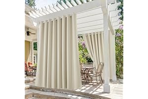 Deconovo Outdoor Blackout Curtains for Patio 108 Inches Long - Solid Waterproof Light Beige Grommet Blackout Curtains for Gazebo and Balcony, Light Beige, 105x108 Inch, 2 Panels