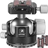 55mm Low Profile Ball Head Tripod Ball Head ARTCISE KB55 Heavy Duty Tripod Head All Metal CNC Machining with Three 1/4" Quick Release Plates for Tripod, Monopod, DSLR, Camcorder, Max Load 88lbs /40kg