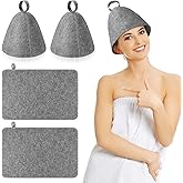Jiuguva 4 Pcs Sauna Hat Natural Wool Sauna Cap for Men and Women Saunas Accessories Include Felt Hat & Banya Heat Floor Mat Head Insulation Vaporarium for Spa Bench Bath Shower Gift, Gray
