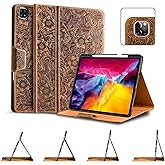 Gexmil Leather Case for iPad Pro 12.9 Inch, 6th/5th/4th/3rd Generation 2022/2021/2020/2018,Genuine Leather Folio Cover Shockproof with Pencil Holder,Magnetic Buckle Auto Sleep/Wake,Flower Pattern
