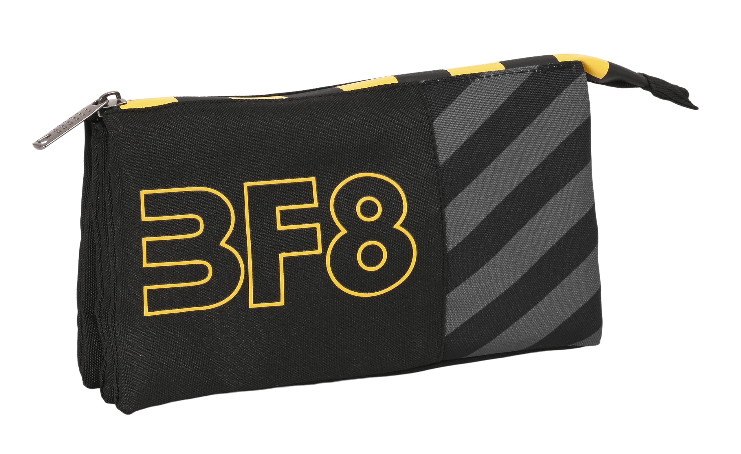 Blackfit8 Zone – Triple Pencil Case, Recyclable Fabric, Children's Pencil Case, Child, Ideal for School-Aged Children, Comfortable and Versatile, Quality and Resistance, 22 x 3 x 12 cm, Black,