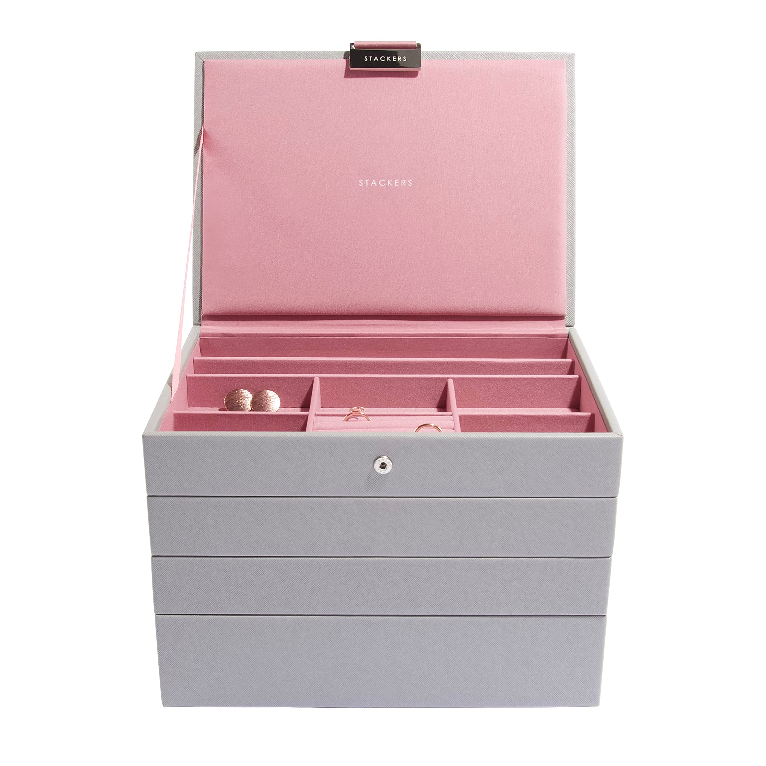 Stackers Dove Grey with Antique Rose Classic Medium Jewellery Box, Set of 4