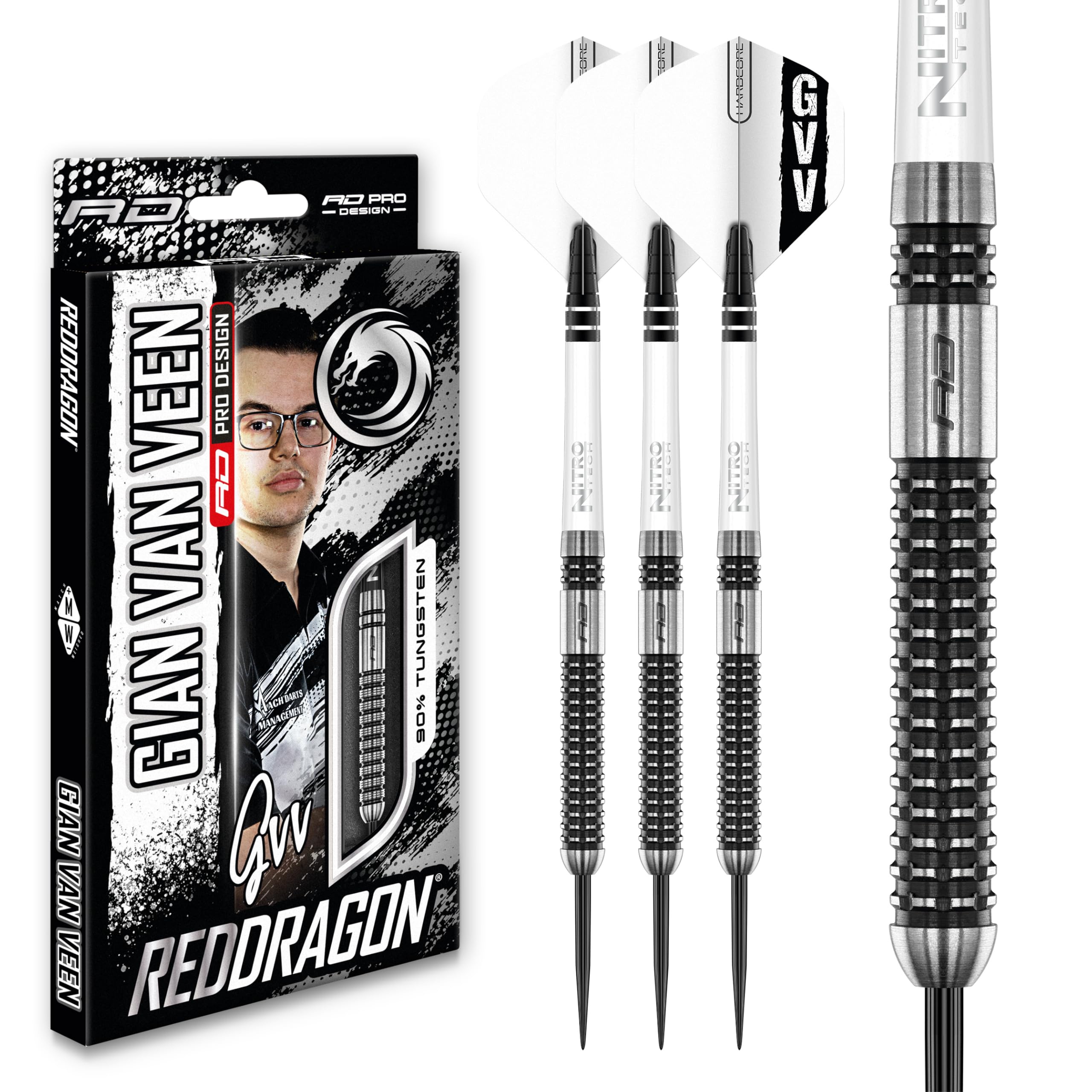 RED DRAGON Gian Van Veen Axis SE 23 Gram Premium Tungsten Steeltip Darts Set with Flights and Stems