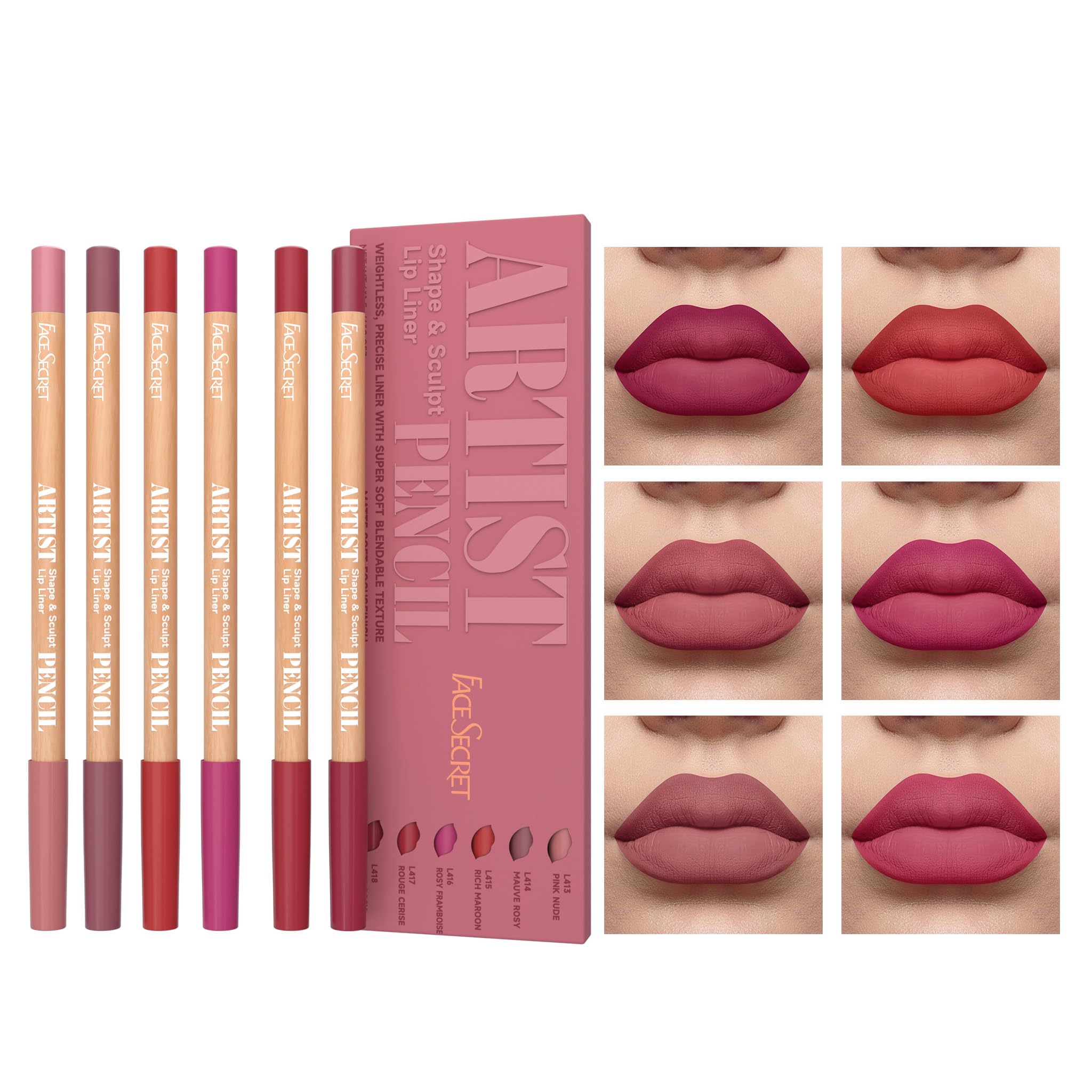 6 PCS Lip Liner Pencil Set - Matte Nude Lip Contour Lipliner, Waterproof Long Lasting Lipstick Lip Liner Set, Smudge-Proof Lip Liner Pen (# 03 Pink Rosy)