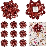 LiBongTa 4.5'' Red Valentines Gift Bow Set of 12 Self Adhesive Metallic Gift Bow, Premade Ribbon Bows, Wrapping Bows for Presents, Valentine Bows for Decorations, Wedding, Baby Shower, Holiday