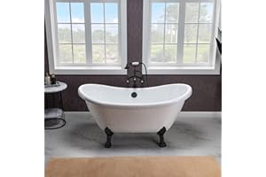 WOODBRIDGE 59" Heavy Duty Acrylic Double Slipper Clawfoot Bath Tub with Matte Black Feet + Matte Black Drain &Overflow