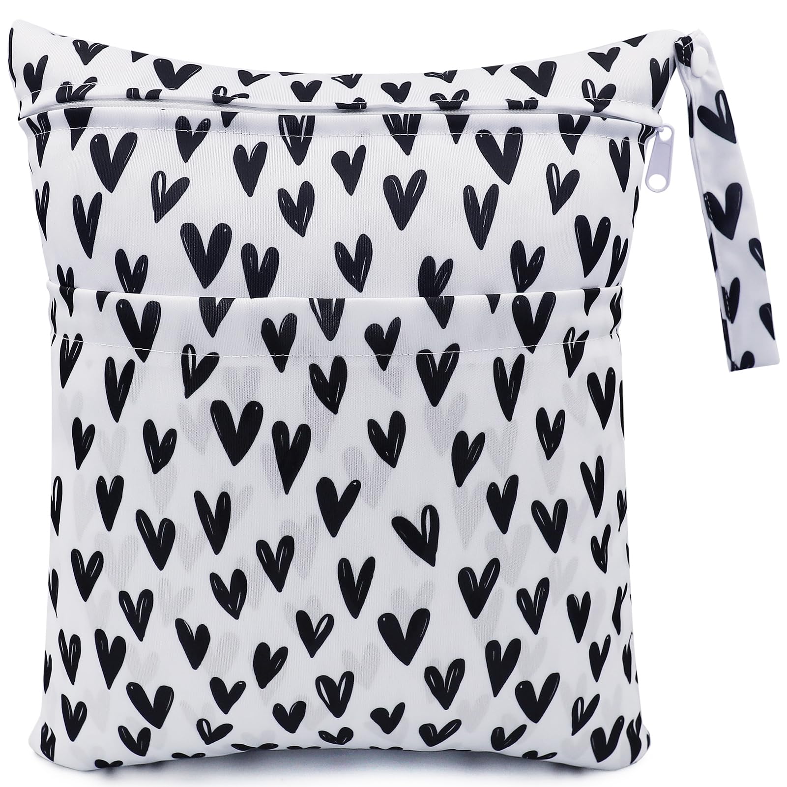 FenFang Wet Bag, Cloth Nappy Bags Produce Bags Wet Dry Suit Bag Storage Organiser, Waterproof Washable Reusable Large Double Zipper Bag for Baby Diapers Nappy Daycare Travel Gym (White Heart)