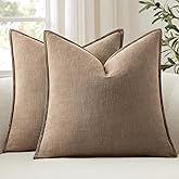 ANRODUO Pack of 2 Decorative Linen Pillow Covers Coco Brown Neutral Farmhouse Boho Soild Cushion Case Soft Accent Pillowcase for Couch Sofa Bedroom Living Room Spring Home Decor 20 x 20 Inch