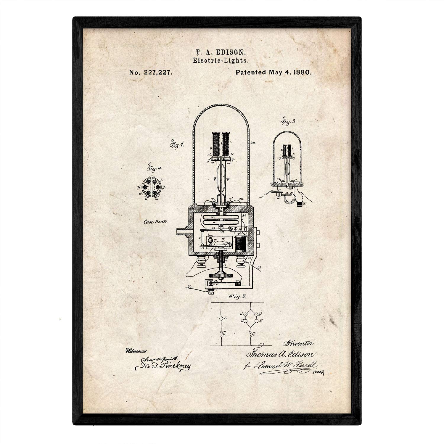 Nacnic Poster patent electric bulb 2. Plate with old design patent in A3 size and vintage background — image 1
