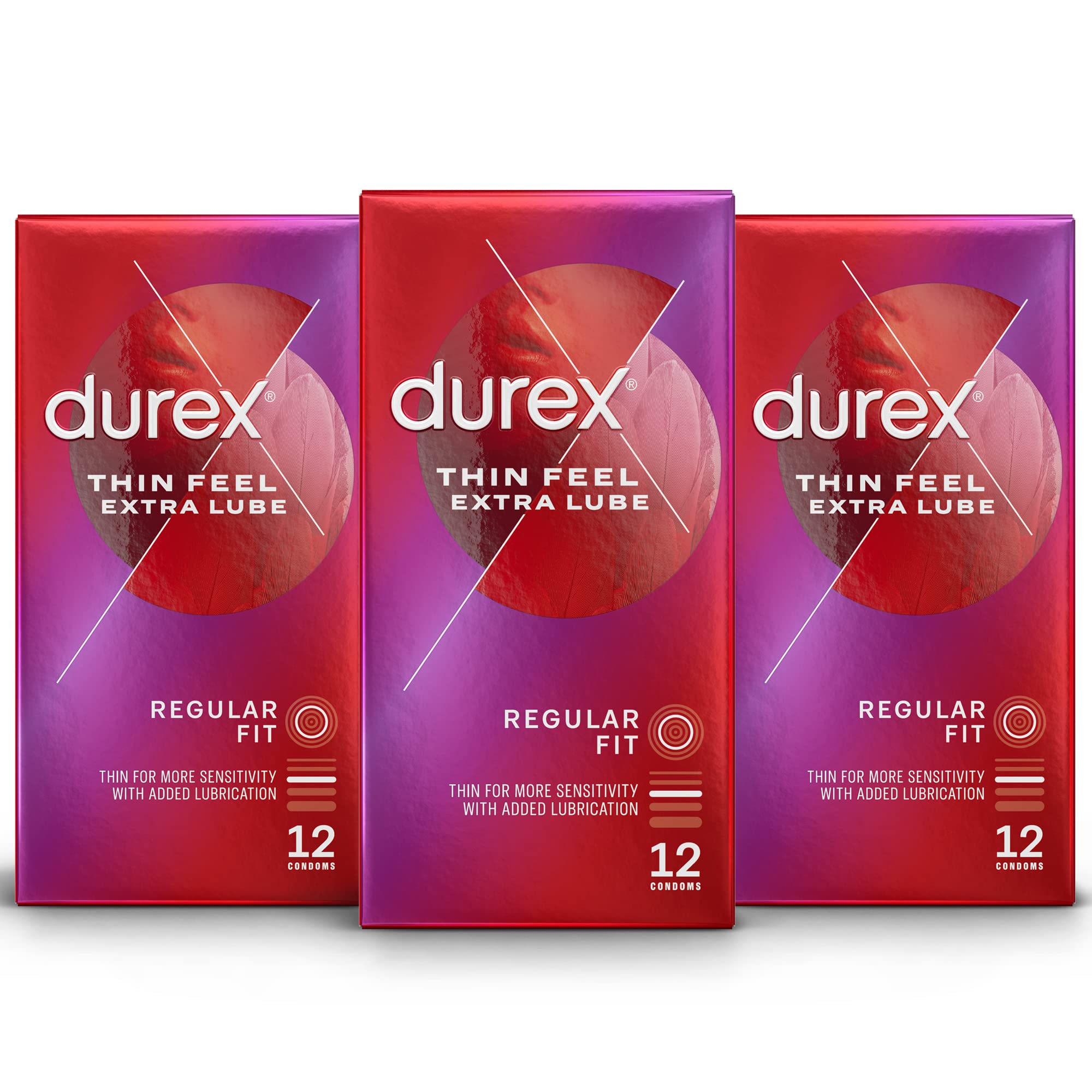 Durex Thin Feel Extra Lubricated Condoms, 36 Count (3 Packs of 12) - Enhanced Sensation, Ultra-Thin, Comfortable Fit, Premium Quality, Safe Protection