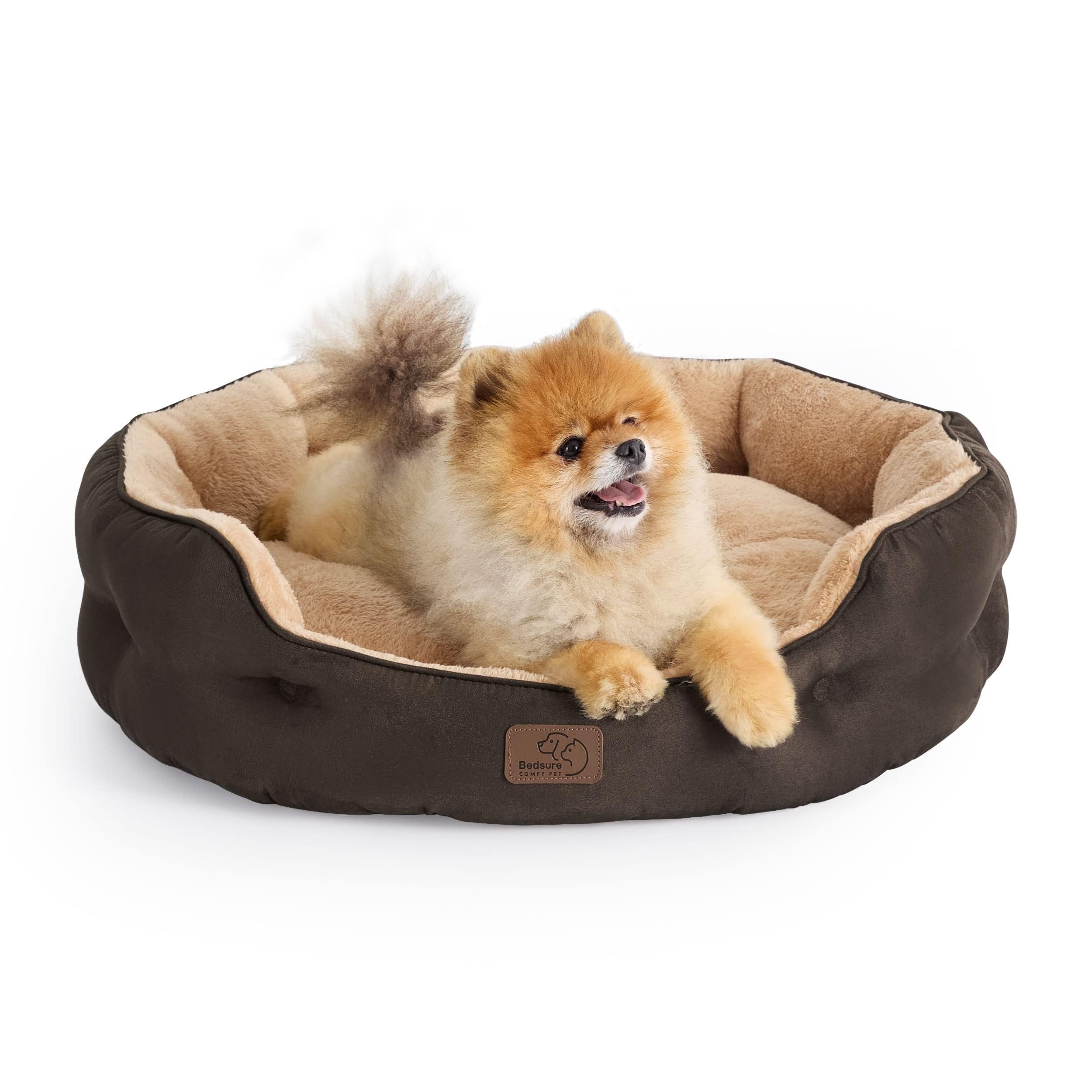 Photo 1 of Bedsure Dog Beds for Small Dogs - Round Cat Beds for Indoor Cats, Washable Pet Bed for Puppy and Kitten with Slip-Resistant Bottom, 25 Inches, Brown