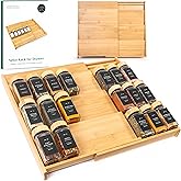 EDELHAUS Bamboo Spice Drawer Organizer - Expandable 4 Tier Spice Rack (Need 3" Deep Drawer) 12" to 24" Wide, Seasoning Organizer, Organization Seasoning Rack insert (Jars Not Included)