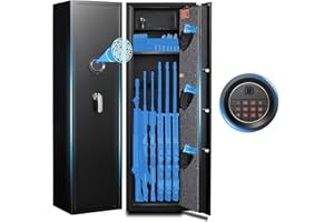 HEANVO 5 Gun Safe Biometric, Rifle Safes for Home, Gun Cabinet with Dual Alarm System, Rifle Gun Safe with Removable Gun Rack, Shotgun Safe with 4 Ways to Open