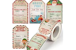 200 PCS Christmas Gift Tags, Self Adhesive Santa Gift Label Stickers Christmas Decorations, 4 Different Merry Christmas Stick