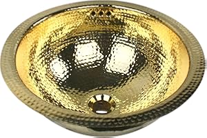 Nantucket Sinks RLB-OF 15-Inch Hand Crafted Hammered Round Vanity Sink, Solid Brass