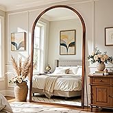 Full Length Mirror 82"×44" Floor Mirror Standing Tall Mirror, Arched Stand up Large Wall Mirrors, Freestanding Full Body Mirrors for Bedroom Living Room Wood Antique Style Walnut