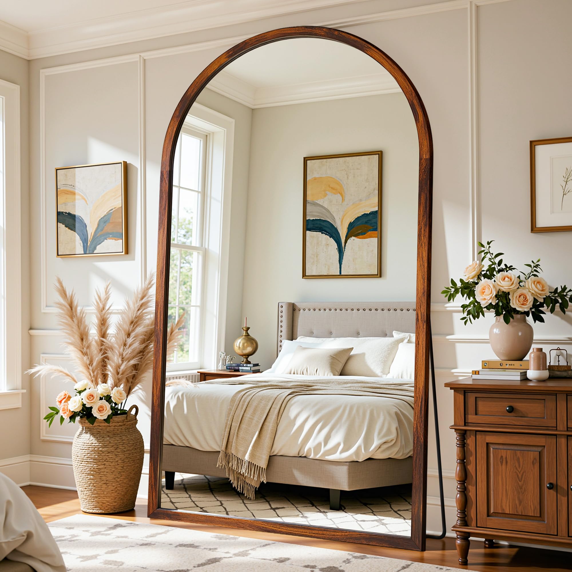 Photo 1 of ** NEW** Full Length Mirror 82"×44" Floor Mirror Standing Tall Mirror, Arched Stand up Large Wall Mirrors, Freestanding Full Body Mirrors for Bedroom Living Room Wood Antique Style Walnut