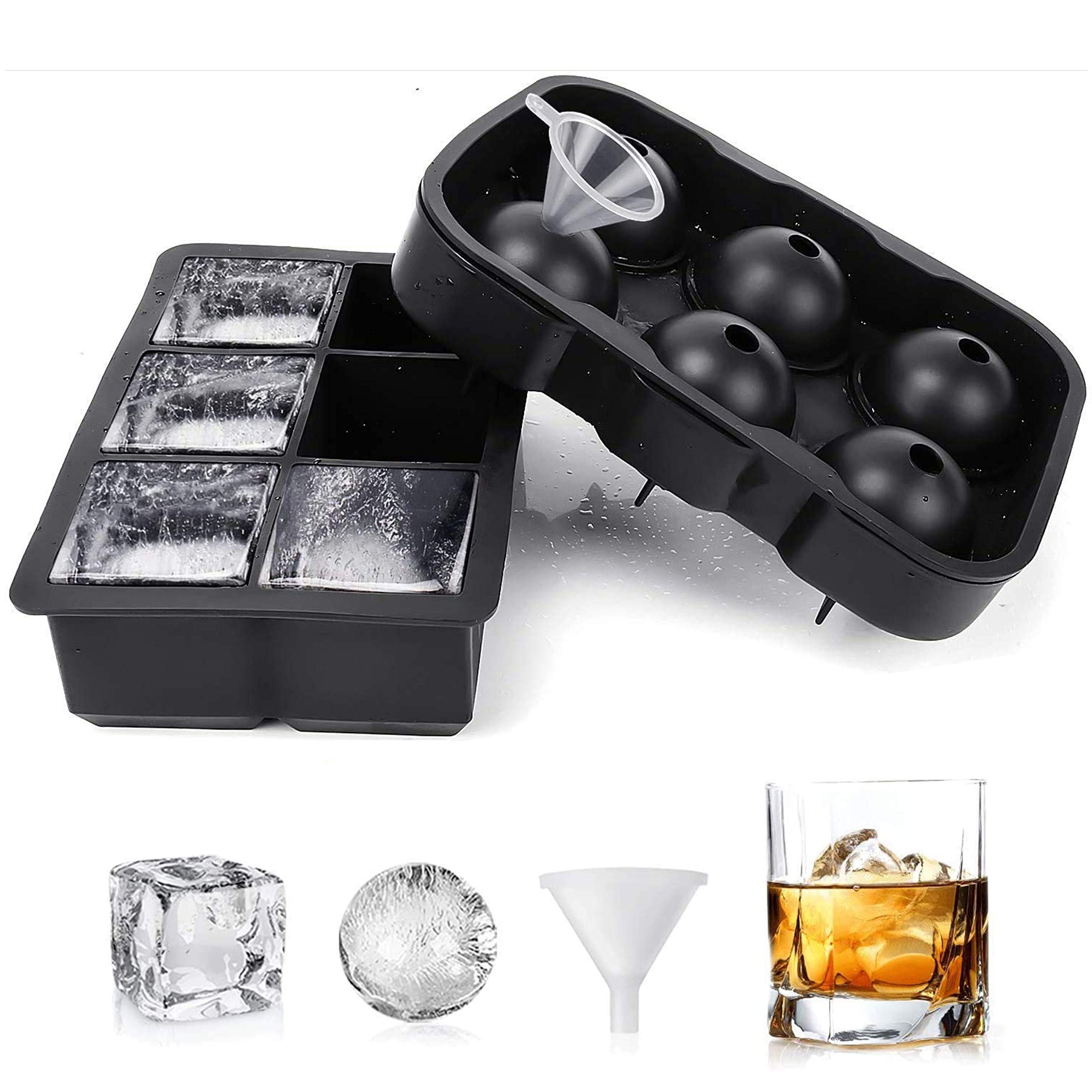 Baixinda Ice Cube Tray ice Ball Mould Large (2 Packs) Reusable Black Silicone 6 Giant Ice Ball Ice Cube Mold,ice Tray,ice Maker,for with Candy Pudding Jelly Juice Chocolate or Cocktails Whiskey.