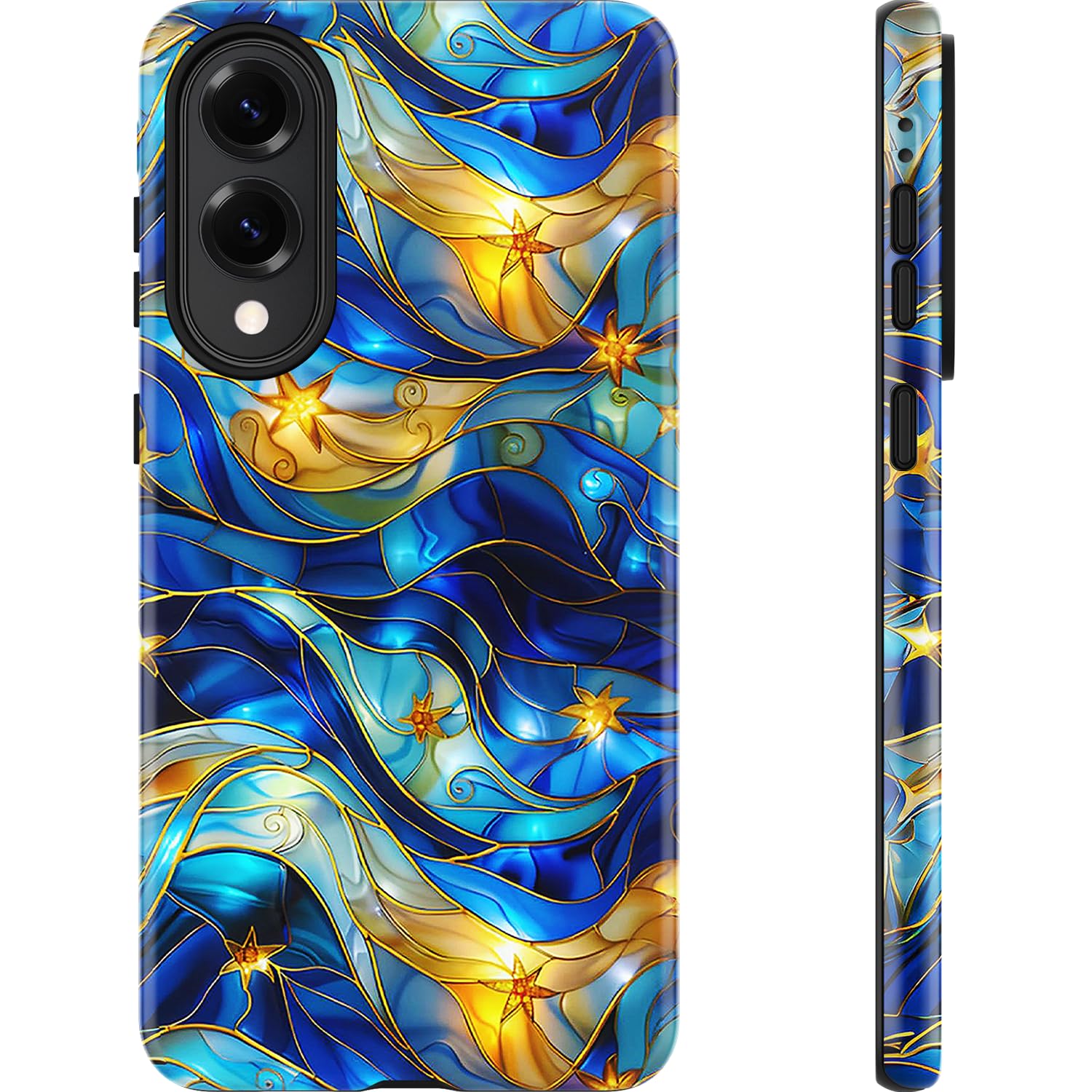 Esdot for Samsung Galaxy S25 Edge Case,Aesthetic Vintage Blue Starry Waves Girly Shell,Compatible with Magsafe,Trendy Unique Cool Retro Western Protective Slim Silicone Phone Cover for Women Girls