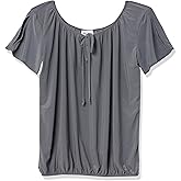 Star Vixen Womens Short Slit Sleeve Keyhole-tie Peasant Top