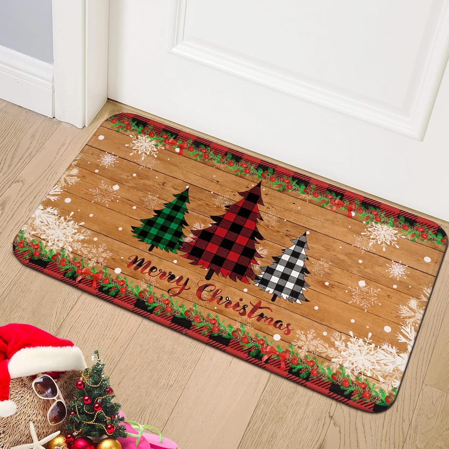 Tree Trays & Mats - Yinhua Christmas Door Mat Outdoor Entrance Christmas Tree Decorative Front Door Mat Non Slip Washable Welcome Doormat Easy Clean Indoor Entryway Rug for Ideal Gifts 30×18in