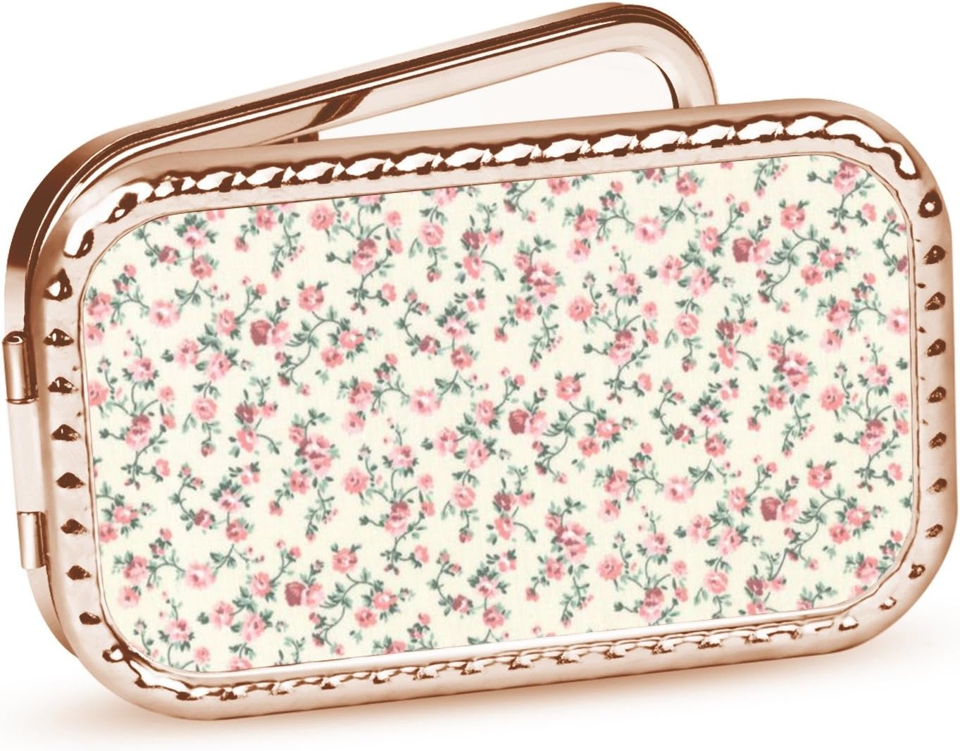 FUTUROO Square Compact Mirror, Customized Square Foldable Metal Makeup Mirror, 1x&2x Magnifiion Mini Mirror for Travel Purse Gift - Red Bronze Vintage Floral