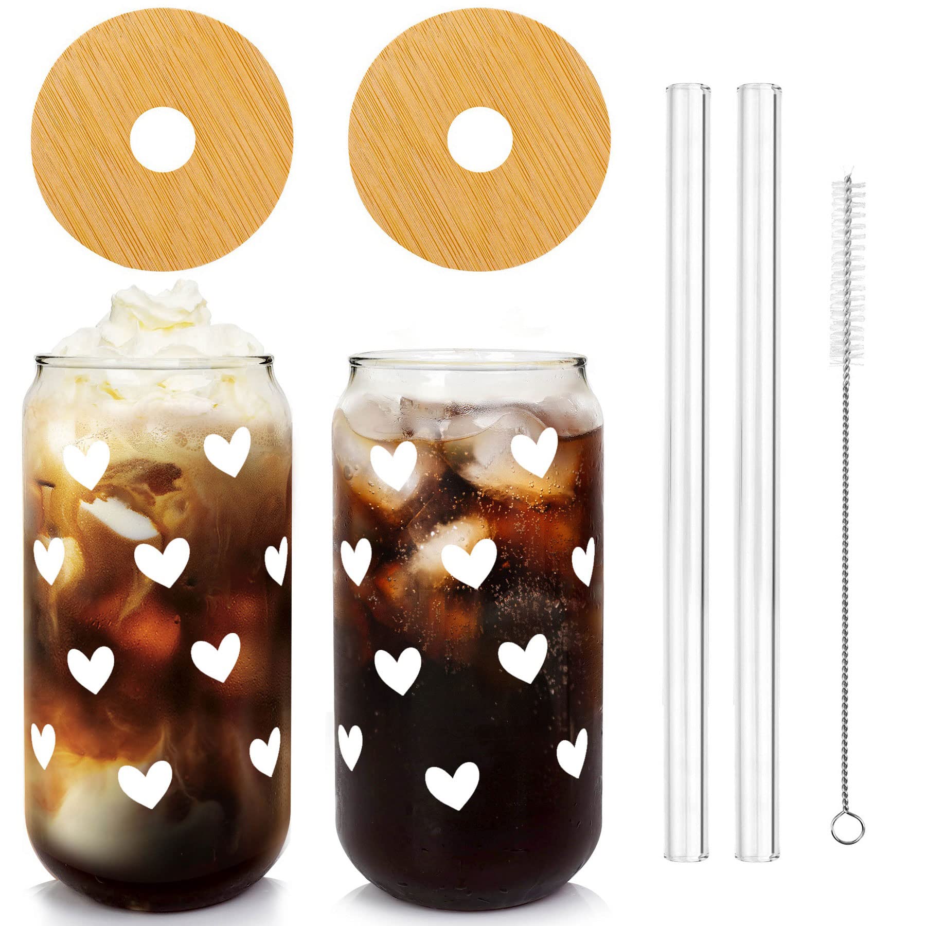 Mason Life Love Can Glass, Valentine's Day Can Glass, Couple Coffee Glass Cups, Couple Drinking Cups (White Love * 2)