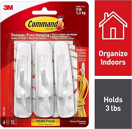 Amazon Com Command White 3 Lb Capacity Medium Hooks 6 Hooks 12