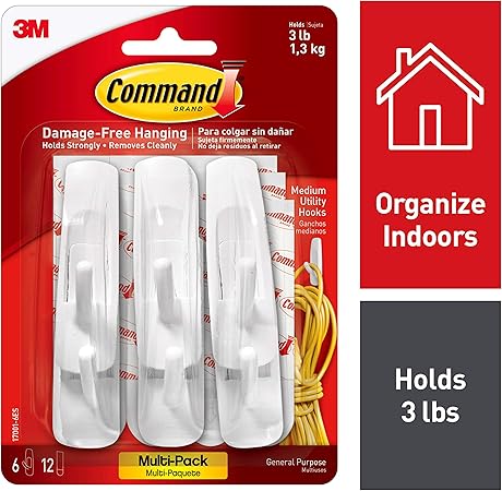 Amazon Com Command White 3 Lb Capacity Medium Hooks 6 Hooks 12