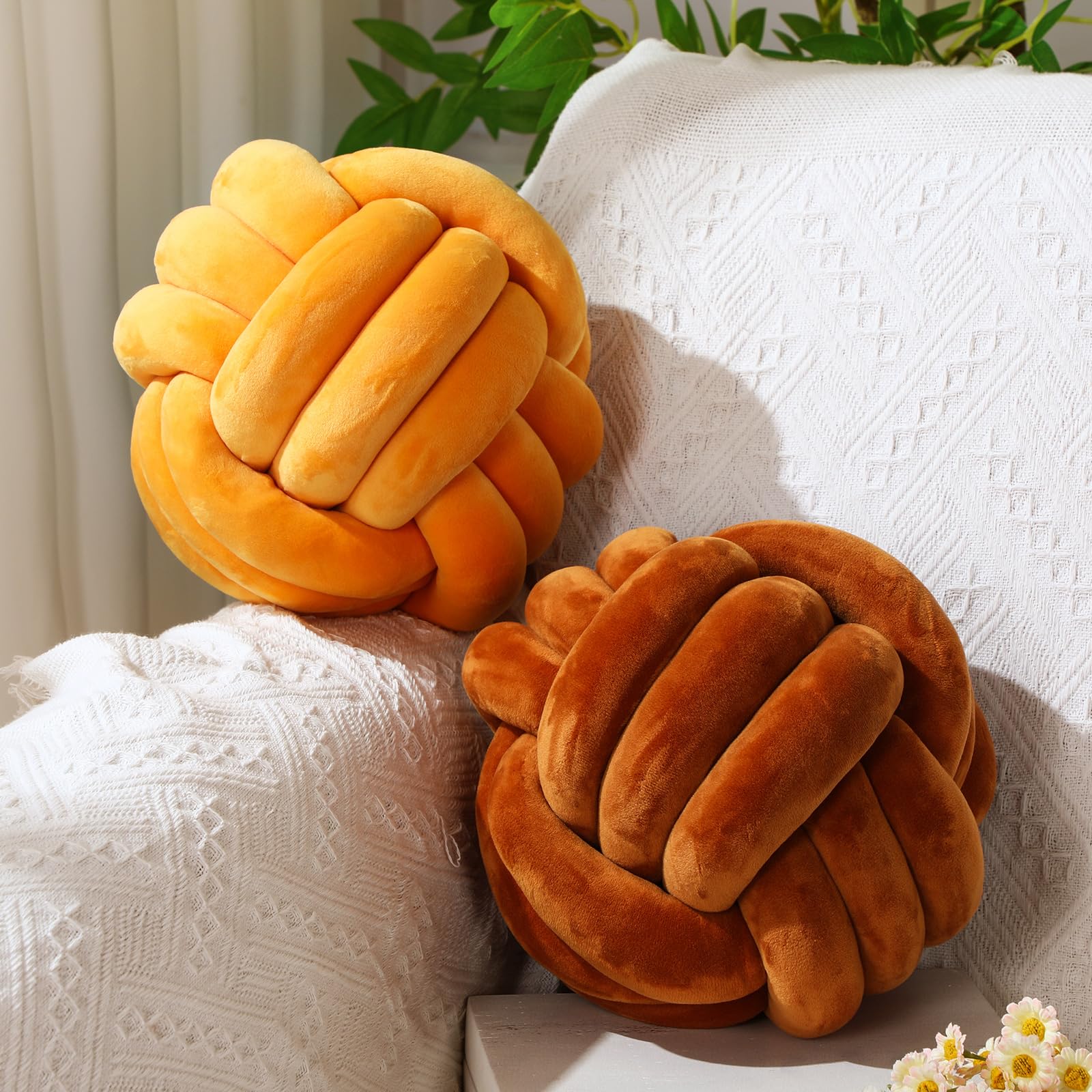 Photo 1 of Namalu 2 Pcs Soft Knot Pillow Ball, Decorative Round Throw, Soft Knotted Plush Pillows, Handmade Stuffed Ball Pillows Cushion for Bedroom Sofa Couch Home Decor(7.87 Inches,Caramel Color)