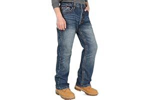 BOCOMAL Men's Heavyweight Dura-Rugged Work Jeans 7 Utility Pockets Mid Rise Relaxed Fit Boot Cut Retro Washed Workwear