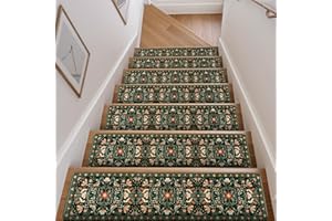 OJIA Floral Stair Treads Non-Slip Stair Runner for Wooden Steps Indoor 15PCS 30"x8" Carpet Stair Treads Stair Mats Staircase Step Treads for Kids, Elders and Dogs, Stair Covers, Black