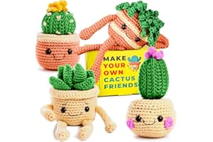 MODDA Crochet Kit for Beginners - Beginner Crochet Starter Kit with Easy-to-Follow Video Tutorials, Learn to Crochet Kits for Adults and Kids, DIY Knitting Supplies, Cactus Kit, 4 Pack Plants Family