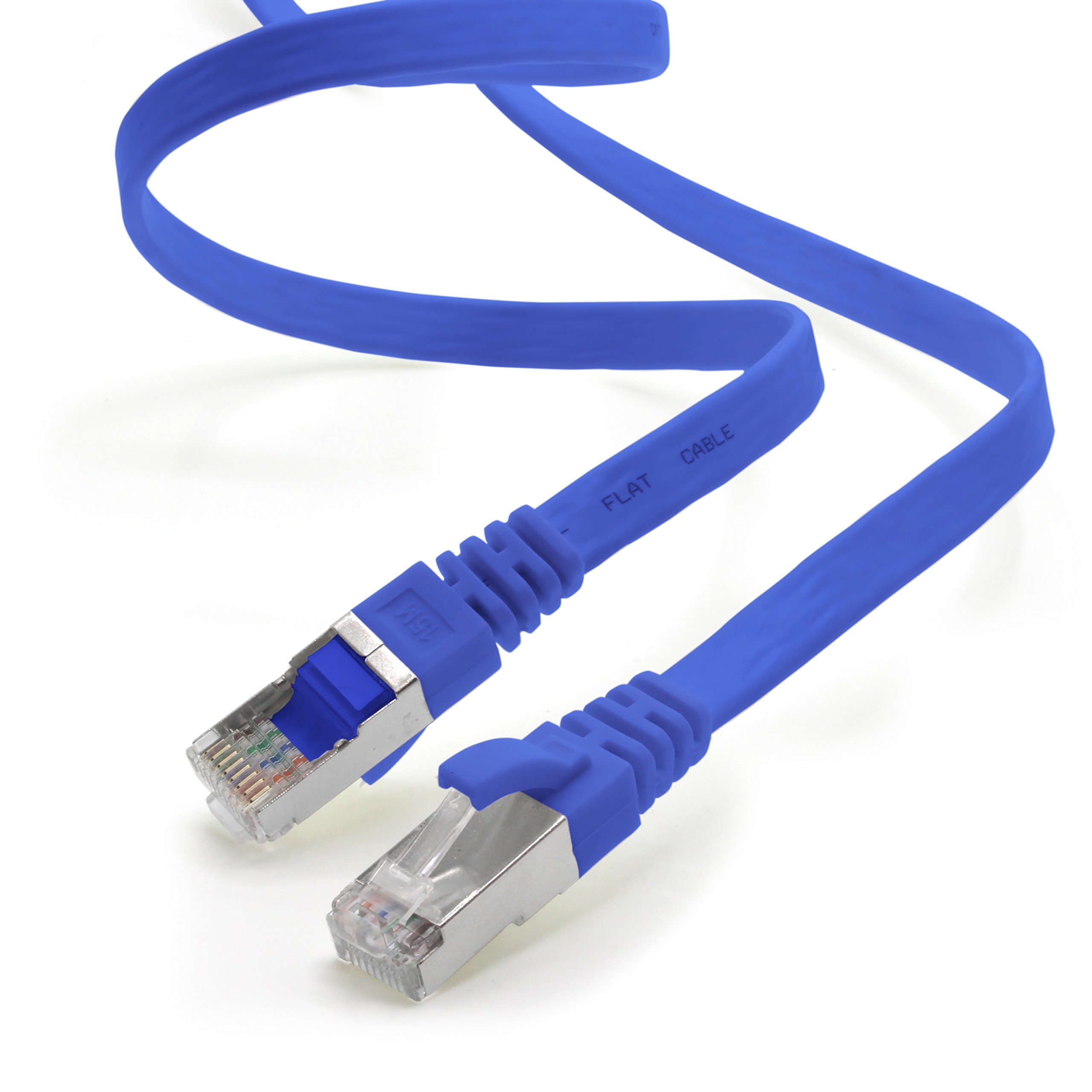 1aTTack.de 10m - blue - 1 piece CAT.7 Gigabit Ethernet LAN ribbon ribbon cable (RJ45) network cable raw cable (10Gbit/s) installation cable flat slim compatible with Cat.5 - Cat.5e - Cat.6