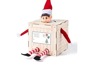 BkeeCten Christmas Elf Crate with Gift Card, Santa’s Elf Delivery Box, Wooden Elf Holder with Name Tag Sticker Christmas Gift for Kids - Holds One Elf (Elf Not Included)