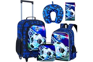 AGSDON 5 Piece Kids Luggage Set for Boys, Cute Rolling Wheels Suitcase for Toddler, Children Travel Carry on Suitcase - Football