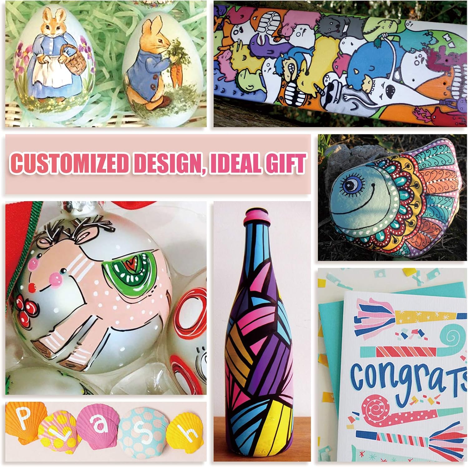 25 Colors Acrylic Paint Pens, Art Marker Kit for Flat River Rock Painting, Unfinished Wood Slices, Glass, Ceramic, Shrink Plastic Sheet, Stone, Mug, Easter Egg. DIY Craft Supplies Set for Adult & kid: Office Products
