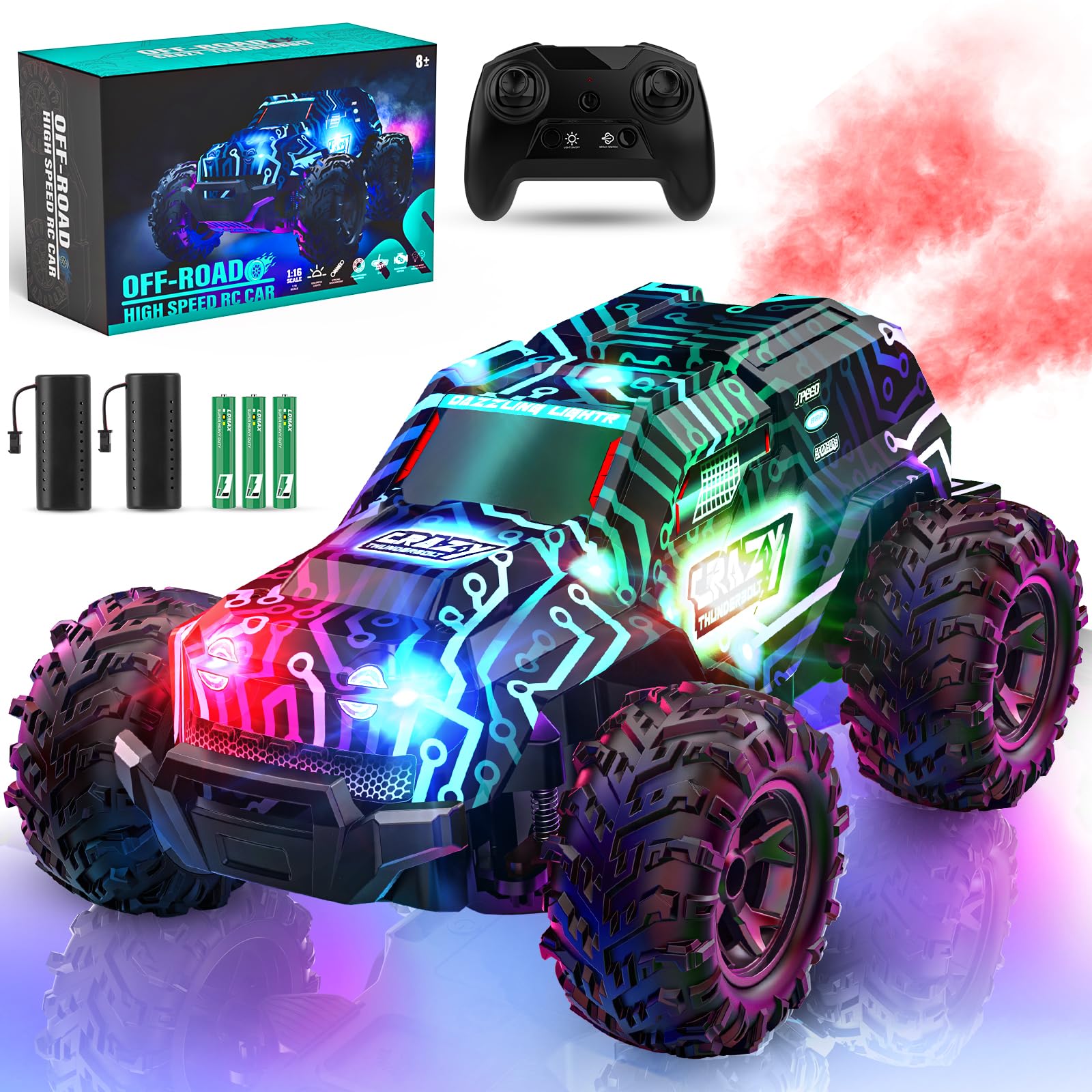 Photo 1 of BLUEJAY 2.4GHz High Speed RC Car, Offroad Monster Hobby Racing Car with LED Colorful Bodylight and Rechargeable Battery, Kids Toy Gifts 3-8 Years