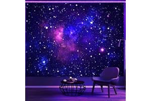 Simpkeely Blacklight Galaxy Tapestry, Blue Space Starry Sky Stars Night Universe Wall Hanging, UV Reactive Glow in the Dark P