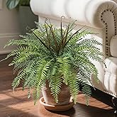 Muhanjia Polyester Artificial Boston Fern Bush,Set of 4,Fake Fern Hanging Plants UV Resistant That Look Real for Outdoors and Home Decor. (36" 4Pcs-Bottle Green)