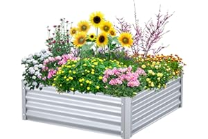 Highpro Raised Garden Beds 3×3×1ft Galvanized Metal Planter Boxes for Herbs Vegetables, Flowers and Succulents Silver