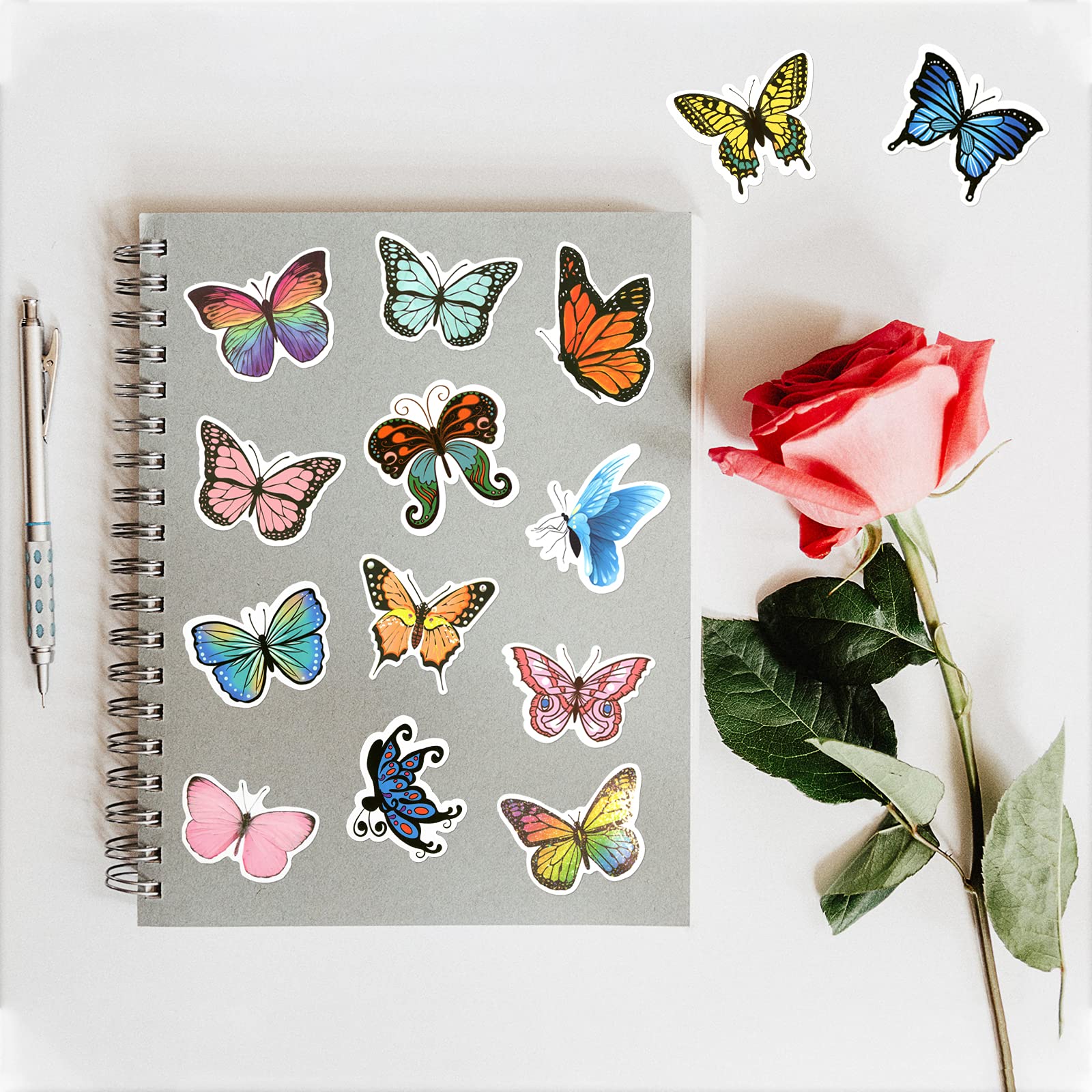 100 PCS Butterfly Stickers Pack, Colorful Lovely Waterproof Stickers for Laptop, Scrapbook, Window, Butterfly Sticker for Water Bottle, Envelope, Gift for Teens, Adults