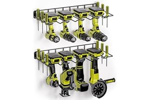 Amoowis Drill Holder, Power Tool Organizer Wall Mount, 8 Cordless Metal Shelf Holder, Max Load 50 lbs & 2 shelves, Utility Storage Rack for Cordless Drill in Garage/Workshop, Birthday for Men/Father