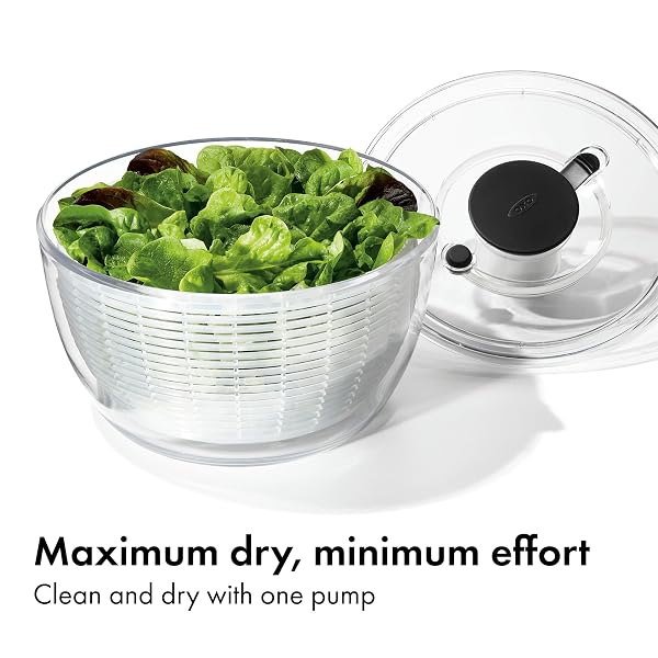 OXO GOOD GRIPS SALAD SPINNER | LETTUCE SPINNER | FRUIT WASHER | FRUIT WASHING BOWL WITH STRAINER | VEGETABLE CLEANER | SALAD CLEANER | LETTUCE WASHER | 6.22 QUART CAPACITY