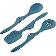 Rachael Ray Kitchen Tools and Gadgets Nonstick Utensils/Lazy Spoonula, Solid and Slotted Spoon, 3 Piece, Marine Blue
