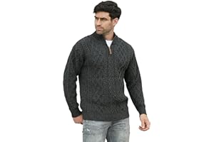 Aran Crafts Men's Irish Soft Cable Knitted Zip Neck Jacket (100% Merino Wool)